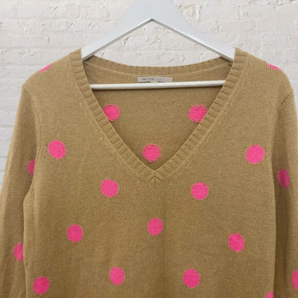 Gap Polka Dot Sweater Size Large Beige Pink V-Neck Wool Blend - Picture 4 of 14